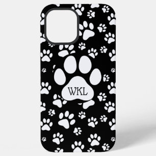Black and White Paw Print Monogram iPhone 12 Pro Max Case