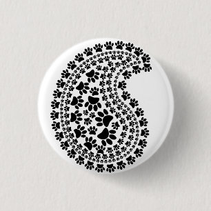 Black And White Paw Print Paisley Pattern 3 Cm Round Badge