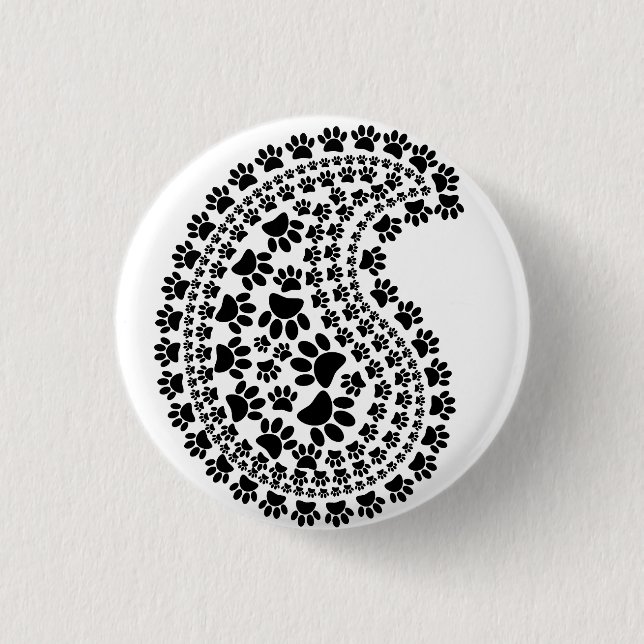 Black And White Paw Print Paisley Pattern 3 Cm Round Badge (Front)