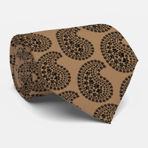 Black And White Paw Print Paisley Pattern Brown Tie