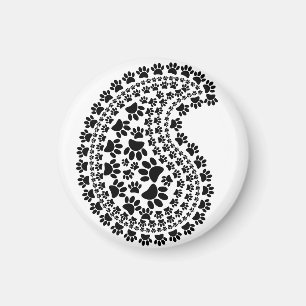 Black And White Paw Print Paisley Pattern Magnet