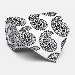 Black And White Paw Print Paisley Pattern Tie
