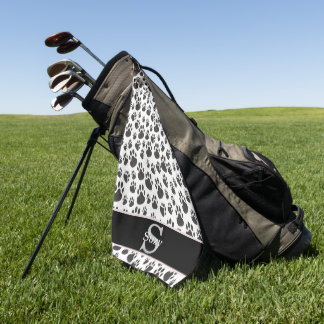 Black And White Paw Print Pattern Initial Monogram Golf Towel