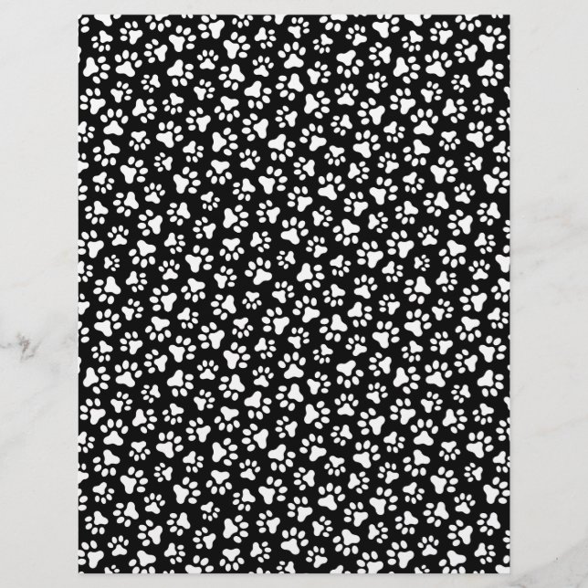 Black and white paw print pattern scrapbook paper (Front)