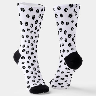 Black and White Paw Print Pattern Socks