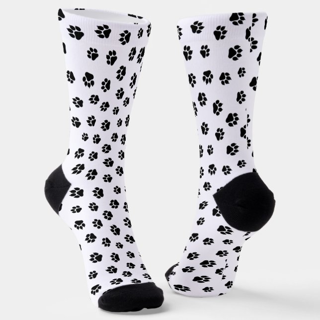 Black and White Paw Print Pattern Socks (Angled)