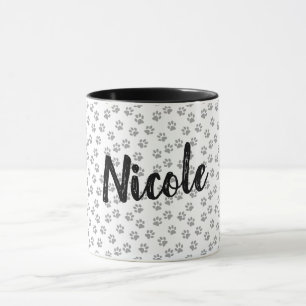 Black and White Paw Print Personalised Mug Nicole