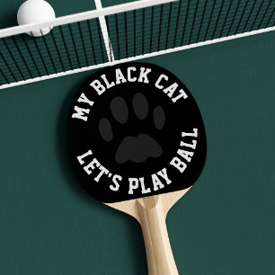 Black and White Paw Print Ping Pong Paddle