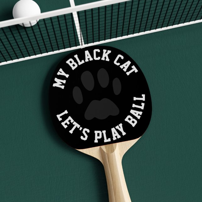 Black and White Paw Print Ping Pong Paddle (Let's play ball! Perfect ping pong paddle with space for your cat's name)