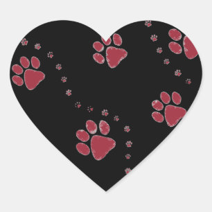 black and white paw prints design heart sticker