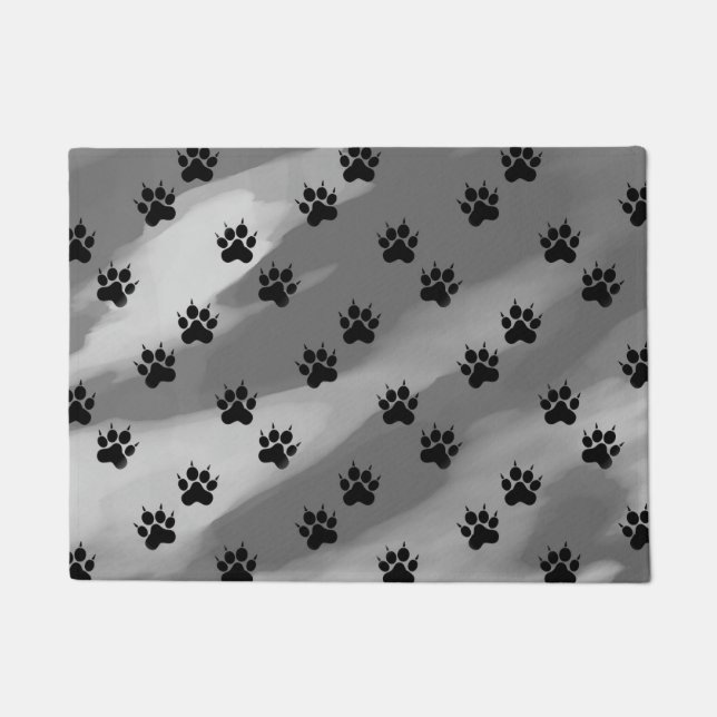 Black and White Paw Prints Pattern Doormat (Front)