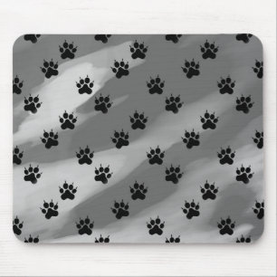 Black and White Paw Prints Pattern Mouse Mat