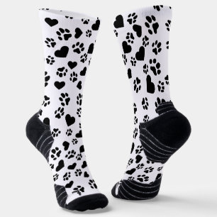 Black and White Paw Prints Pattern Socks