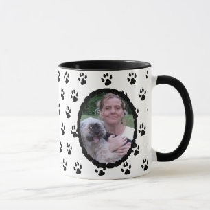 Black and white Paw prints Personalised Photo Mug