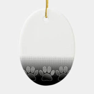 Black And White Paws Gradient Background Ceramic Tree Decoration