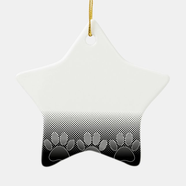 Black And White Paws Gradient Background Ceramic Tree Decoration (Front)