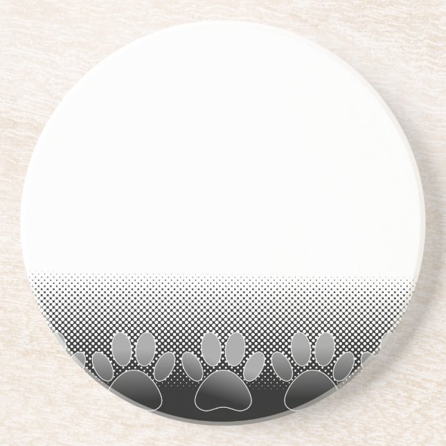 Black And White Paws Gradient Background Coaster (Front)