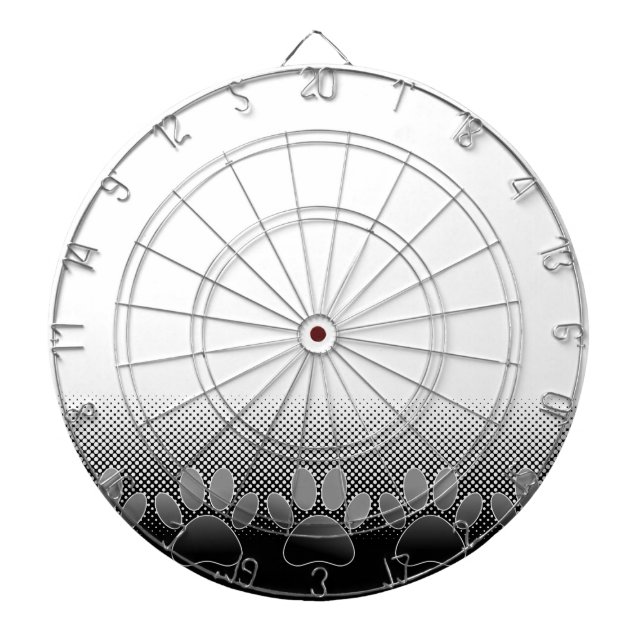 Black And White Paws Gradient Background Dartboard (Front)