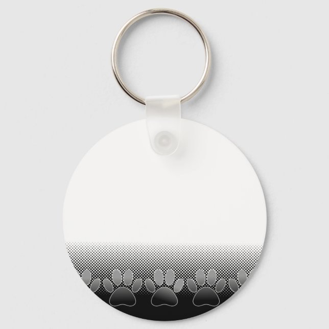 Black And White Paws Gradient Background Key Ring (Front)