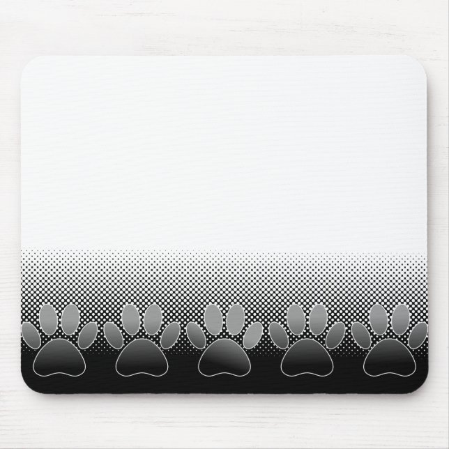 Black And White Paws Gradient Background Mouse Mat (Front)