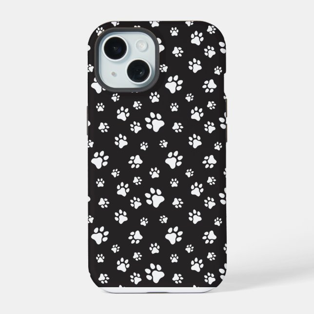Black and white paws pattern iPhone 15 case (Back)