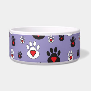 Black and White paws with hearts on blue