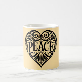 BLACK AND WHITE PEACE HEART COFFEE MUG