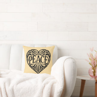 BLACK AND WHITE PEACE HEART CUSHION
