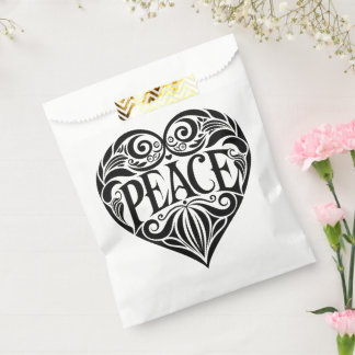 BLACK AND WHITE PEACE HEART FAVOUR BAGS