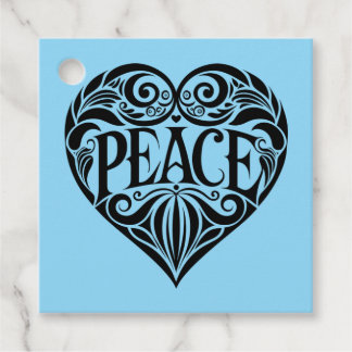 BLACK AND WHITE PEACE HEART FAVOUR TAGS