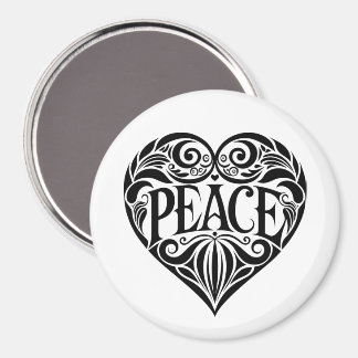 BLACK AND WHITE PEACE HEART MAGNET
