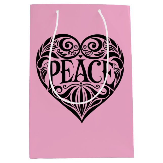 BLACK AND WHITE PEACE HEART MEDIUM GIFT BAG (Front)