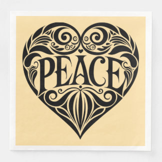 BLACK AND WHITE PEACE HEART NAPKIN