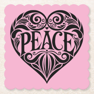BLACK AND WHITE PEACE HEART PAPER COASTER
