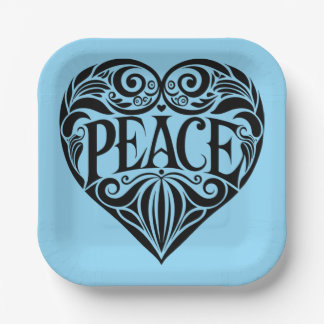 BLACK AND WHITE PEACE HEART PAPER PLATE