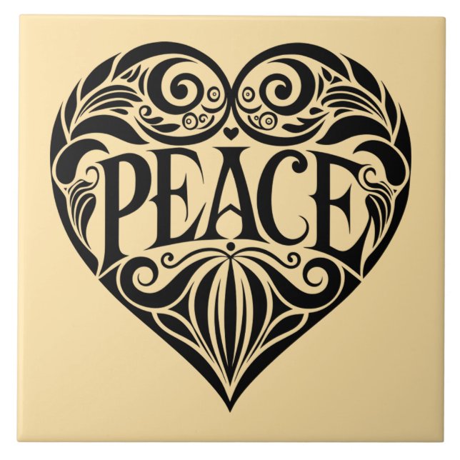 BLACK AND WHITE PEACE HEART TILE (Front)