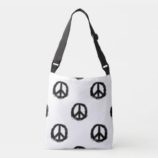 black and white peace sign design crossbody bag