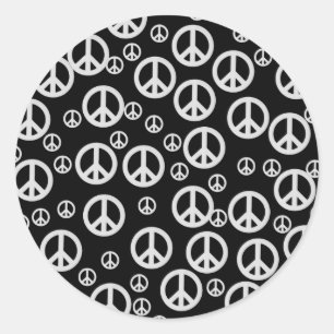 Black and White Peace Signs Classic Round Sticker