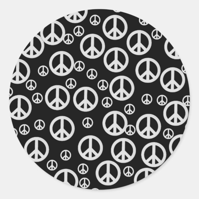Black and White Peace Signs Classic Round Sticker (Front)