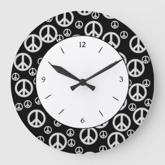 Black and White Peace Signs Large Clock