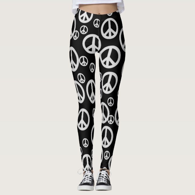 Black and White Peace Signs Leggings (Front)