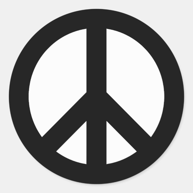 Black and White Peace Symbol Classic Round Sticker (Front)