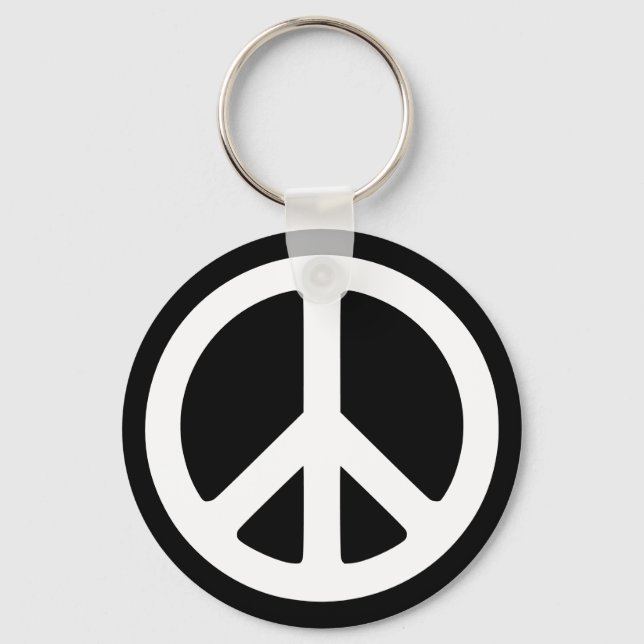 Black and White Peace Symbol Key Ring (Front)