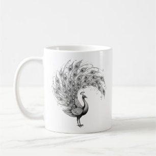 Black and White Peacock Coffee Mug