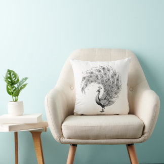 Black and White Peacock Cushion