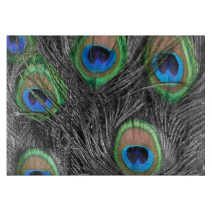 Black and White Peacock Feather Cutting Board