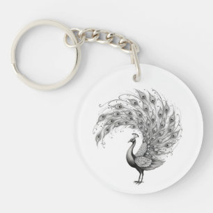 Black and White Peacock Key Ring