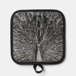 Black and White Peacock Photography Pot Holder