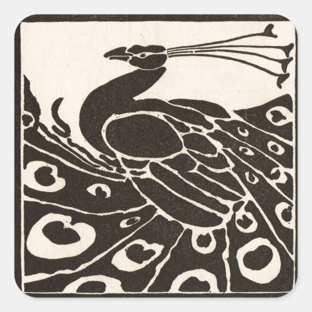 BLACK AND WHITE PEACOCK SQUARE STICKER (Front)