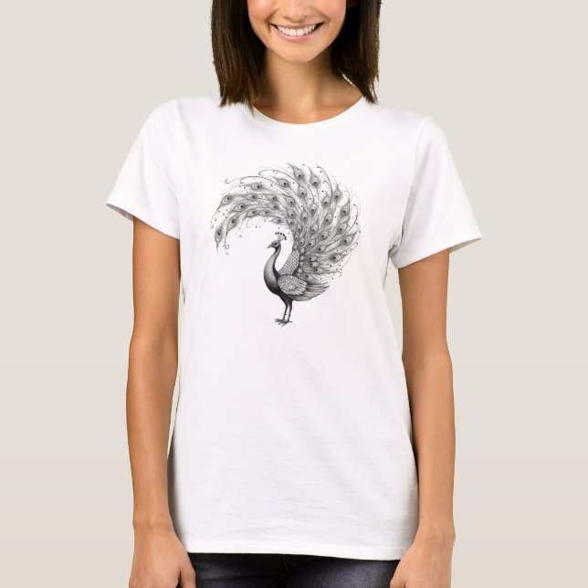 Black and White Peacock T-Shirt (Front)
